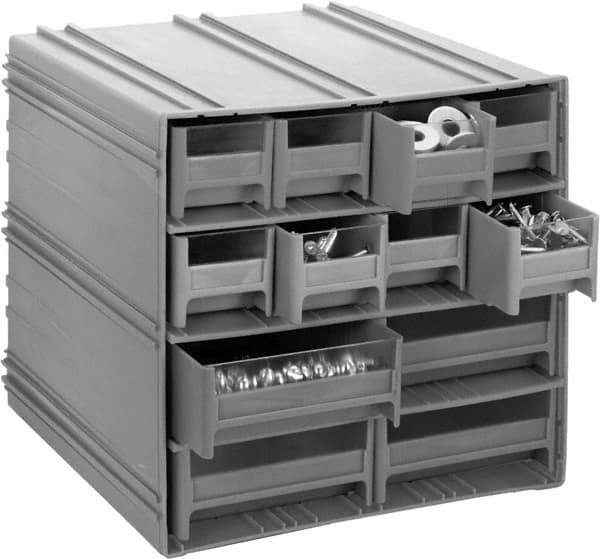 Quantum Storage - 256 Bin Interlocking Storage Cabinets - 23-5/8 Inch Overall Width x 16 Inch Overall Depth x 52 Inch Overall Height, Gray High Impact Polystyrene Bins - Exact Industrial Supply