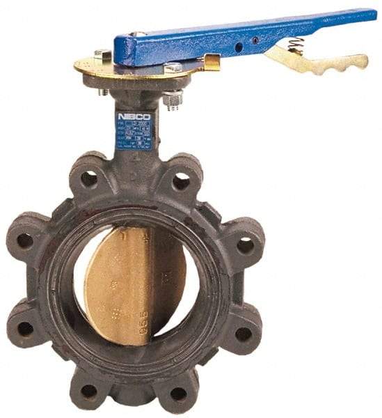 NIBCO - 6" Pipe, Lug Butterfly Valve - Lever Handle, Ductile Iron Body, EPDM Seat, 200 WOG, Aluminum Bronze Disc, Stainless Steel Stem - Exact Industrial Supply