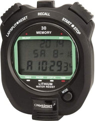 Value Collection - Water Resistant Digital Stopwatch - Pacer, Count Down Timer, CR2032, Back Lit, Black - Exact Industrial Supply