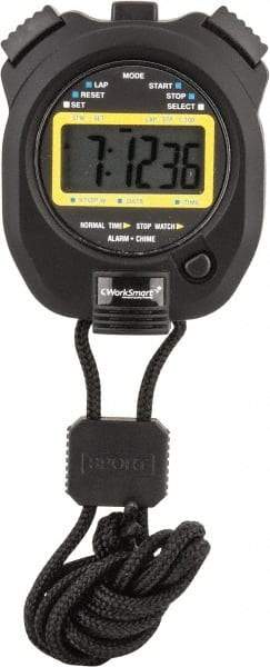 Value Collection - LCD Digital Stopwatch with Split Counter - 4 Functions, 1/100 Sec Resolution, Black - Exact Industrial Supply