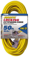 Value Collection - 50', 14/3 Gauge/Conductors, Yellow Outdoor Extension Cord - 1 Receptacle, 15 Amps, 125 Volts, UL SJTW, NEMA 5-15R - Exact Industrial Supply