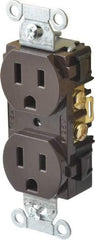 Hubbell Wiring Device-Kellems - 125 VAC, 15 Amp, 5-15R NEMA Configuration, Brown, Specification Grade, Self Grounding Duplex Receptacle - 1 Phase, 2 Poles, 3 Wire, Flush Mount - Exact Industrial Supply