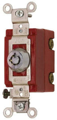 Hubbell Wiring Device-Kellems - 120 to 277 VAC, 20 Amp at 125 Volt, 21 Amp at 250 Volt, SPST, 6 Tumbler Barrel Key Switch - Clip and Screw Terminal, 7/8 Inch Mount Hole Diameter, On-Off Sequence - Exact Industrial Supply