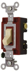 Hubbell Wiring Device-Kellems - 3 Pole, 120 to 277 VAC, 15 Amp, Industrial Grade, Toggle, Wall and Dimmer Light Switch - 1-5/16 Inch Wide x 4-1/16 Inch High - Exact Industrial Supply