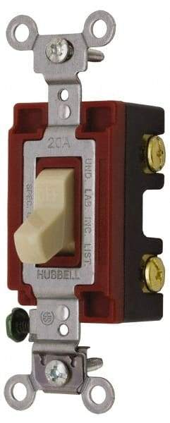 Hubbell Wiring Device-Kellems - 2 Pole, 120 to 277 VAC, 20 Amp, Industrial Grade, Toggle, Wall and Dimmer Light Switch - 1-5/16 Inch Wide x 4-1/16 Inch High - Exact Industrial Supply