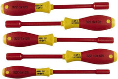 Wiha - 5 Piece 6 to 10mm Insulated Nutdriver Set - Insulated Handle - Exact Industrial Supply