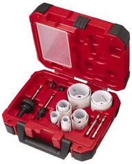 Milwaukee Tool - 15 Piece, 3/4" to 2-1/2" Saw Diam, General Purpose Hole Saw Kit - Bi-Metal, Toothed Edge, Pilot Drill Model No. 49-56-8010, Includes 11 Hole Saws - Exact Industrial Supply