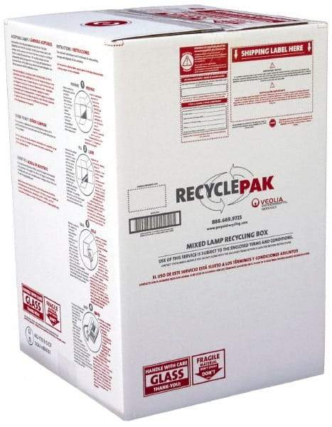 Recyclepak - 24-3/4 Inch Long x 16 Inch Wide x 16 Inch Deep, Lamp Recycling Box - 22 Piece, T12 or 32 Piece, T8 Capacity, Capacity U Tubes, Lamps, 2 Ft. Box - Exact Industrial Supply