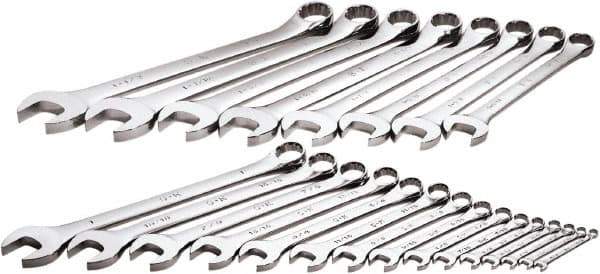 SK - 23 Piece, 1/4" to 1-1/2", 12 Point Combination Wrench Set - Inch Measurement Standard, Chrome Finish, Comes in Rack - Exact Industrial Supply