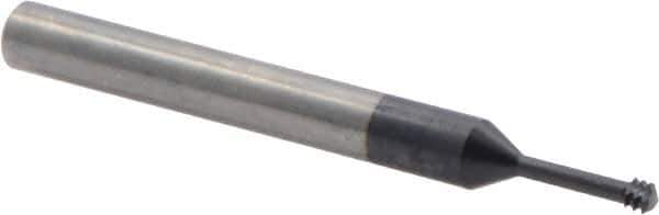 Iscar - #10-32, #8-32 UNC, UNF, 0.126" Cutting Diam, 3 Flute, Solid Carbide Helical Flute Thread Mill - Internal Thread, 0.49" LOC, 2-1/2" OAL, 1/4" Shank Diam - Exact Industrial Supply
