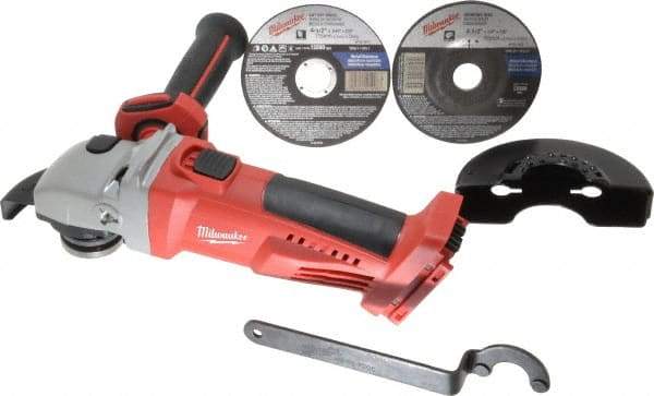 Milwaukee Tool - 4-1/2" Wheel Diam, 8,000 RPM, Cordless Cutoff & Cutoff-Grinder Tool - Right Angle Handle - Exact Industrial Supply