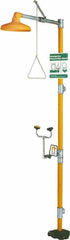 PRO-SAFE - 1-1/4" Inlet, 20 GPM shower Flow, Drench shower, Eye & Face Wash Station - No Bowl, Triangular Pull Rod & Push Flag Activated, Galvanized Steel Pipe, Plastic Shower Head, 3 GPM Bowl Flow, Corrosion Resistant, Top or Mid Supply - Exact Industrial Supply