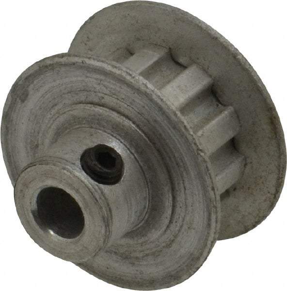 Power Drive - 10 Tooth, 3/16" Inside x 0.617" Outside Diam, Hub & Flange Timing Belt Pulley - 1/4" Belt Width, 0.637" Pitch Diam, 0.438" Face Width, Aluminum - Exact Industrial Supply