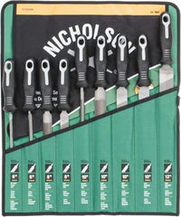 Nicholson - 9 Piece American Pattern File Set - 6", 8", 10", 12" Long, Bastard Coarseness, Set Includes Flat, Half Round, Mill, Round, Slim Taper - Exact Industrial Supply