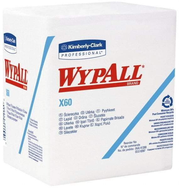 WypAll - X60 1/4 Fold Shop Towel/Industrial Wipes - Poly Pack, 12-1/2" x 12" Sheet Size, White - Exact Industrial Supply