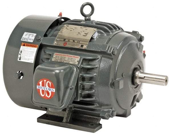 US Motors - 1/2 hp, TENV Enclosure, No Thermal Protection, 3,450 RPM, 230/460 Volt, 60 Hz, Three Phase Premium Efficient Motor - Size 56 Frame, Rigid Mount, 1 Speed, Ball Bearings, 1.54/0.77 Full Load Amps, B Class Insulation, Reversible - Exact Industrial Supply