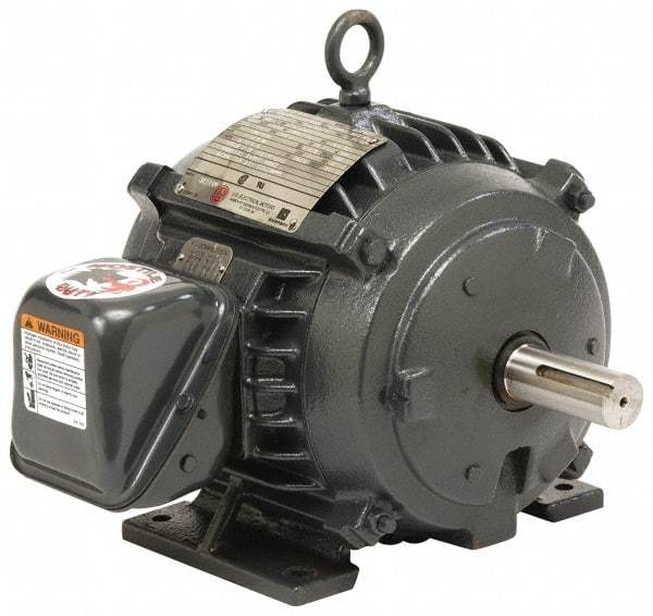 US Motors - 7-1/2 hp, TEFC Enclosure, No Thermal Protection, 1,180 RPM, 575 Volt, 60 Hz, Three Phase Energy Efficient Motor - Size 254 Frame, Rigid Mount, 1 Speed, Ball Bearings, 7.6 Full Load Amps, F Class Insulation, Reversible - Exact Industrial Supply