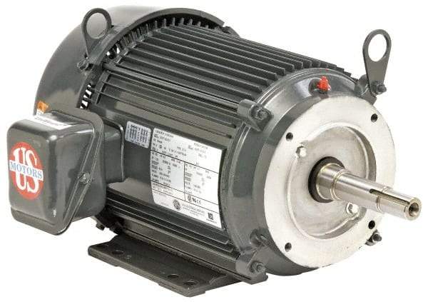 US Motors - 15 hp, TEFC Enclosure, No Thermal Protection, 3,550 RPM, 230/460 Volt, 60 Hz, Three Phase Premium Efficient Motor - Size 254 Frame, Rigid Mount, 1 Speed, Ball Bearings, 35/17.7 Full Load Amps, F Class Insulation, Reversible - Exact Industrial Supply