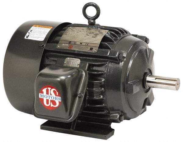 US Motors - 10 hp, TEFC Enclosure, No Thermal Protection, 1,785 RPM, 460 Volt, 60 Hz, Three Phase Energy Efficient Motor - Size 256 Frame, Rigid Mount, 2 Speed, Ball Bearings, 12.6 Full Load Amps, F Class Insulation, Reversible - Exact Industrial Supply
