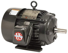 US Motors - 7-1/2 hp, TEFC Enclosure, No Thermal Protection, 1,770 RPM, 200 Volt, 60 Hz, Three Phase Premium Efficient Motor - Size 213 Frame, Rigid Mount, 2 Speed, Ball Bearings, 23.6 Full Load Amps, F Class Insulation, Reversible - Exact Industrial Supply