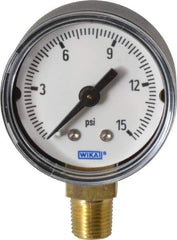 Wika - 1-1/2" Dial, 1/8 Thread, 0-15 Scale Range, Pressure Gauge - Lower Connection Mount, Accurate to 3-2-3% of Scale - Exact Industrial Supply