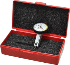 Starrett - 0.01 Inch Range, 0.0001 Inch Dial Graduation, Horizontal Dial Test Indicator - 1-3/8 Inch White Dial, 0-5-0 Dial Reading - Exact Industrial Supply