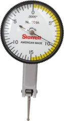 Starrett - 0.03 Inch Range, 0.0005 Inch Dial Graduation, Horizontal Dial Test Indicator - 1-3/8 Inch White Dial, 0-15-0 Dial Reading - Exact Industrial Supply