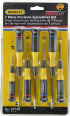 General - 7 Piece Phillips, Slotted & Torx Screwdriver Set - Bit Sizes: Philips #00 to #1, Torx T6 - Exact Industrial Supply