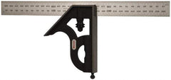 Starrett - 2 Piece, 300mm Combination Square Set - 0.5 & 1mm (Metric) Graduation, Steel Blade, Cast Iron Square Head - Exact Industrial Supply