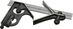 Starrett - 3 Piece, 6" Combination Square Set - 1/16, 1/32, 1/64 & 1/8" (4R) Graduation, Steel Blade, Forged Steel Center & Square Head - Exact Industrial Supply