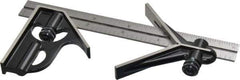 Starrett - 3 Piece, 6" Combination Square Set - 1/16, 1/32, 1/64 & 1/8" (4R) Graduation, Steel Blade, Forged Steel Center & Square Head - Exact Industrial Supply
