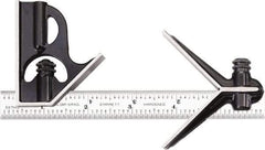 Starrett - 3 Piece, 6" Combination Square Set - 1/100, 1/32, 1/50 & 1/64" (16R) Graduation, Steel Blade, Forged Steel Center & Square Head - Exact Industrial Supply