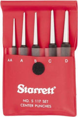 Starrett - 5 Piece, 1/16 to 5/32", Center Punch Set - Round Shank, Comes in Vinyl Pouch - Exact Industrial Supply