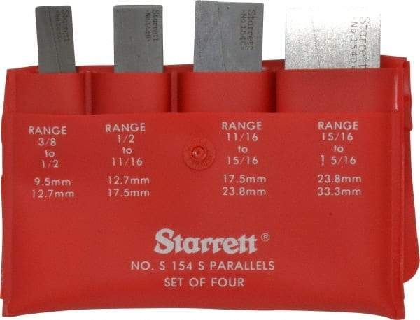 Starrett - 3/8 to 1-5/16 Inch Adjustable Parallel Set - 1-3/4 to 3-9/16 Inch Long, 9/32 Inch Thick, Includes Case, 4 Pieces - Exact Industrial Supply