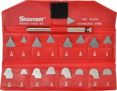 Starrett - 17 Piece, 1/64 to 17/64 Inch Radius, Stainless Steel Radius Gage Set - Satin Chrome Coated - Exact Industrial Supply