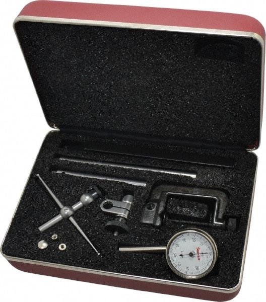 Starrett - 10 Piece, 0" to 0.2" Measuring Range, 1-7/16" Dial Diam, 0-50-0 Dial Reading, White Dial Test Indicator Kit - 0.001" Dial Graduation - Exact Industrial Supply