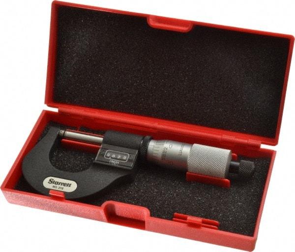 Starrett - 0 to 1" Range, 0.0001" Graduation, Mechanical Outside Micrometer - Ratchet Stop Thimble, Accurate to 0.00005", Digital Counter - Exact Industrial Supply