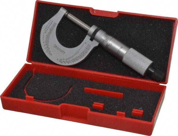 Starrett - 0 to 1" Range, 0.0001" Graduation, Mechanical Outside Micrometer - Ratchet Stop Thimble, Accurate to 0.00005" - Exact Industrial Supply
