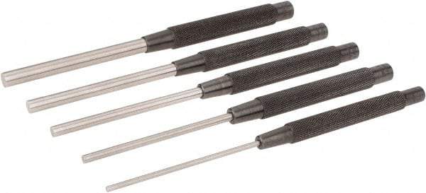 Starrett - 5 Piece, 1/8 to 3/8", Pin Punch Set - Round Shank, Comes in Plain Box - Exact Industrial Supply