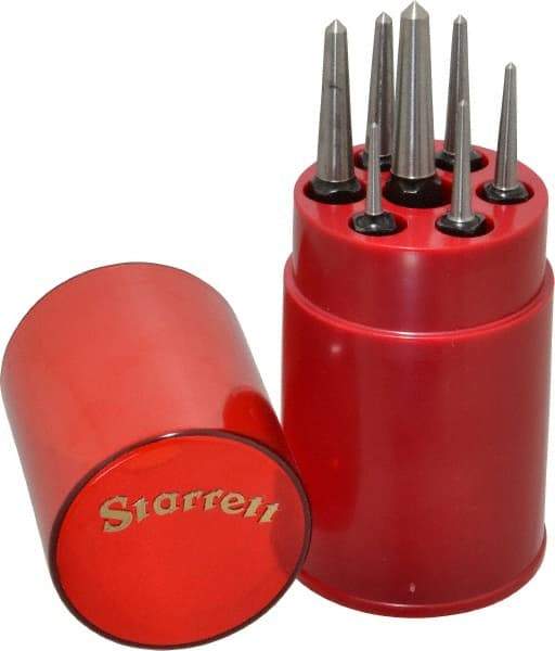 Starrett - 7 Piece, 1/16 to 1/4", Center Punch Set - Square Shank, Comes in Round Plastic Container - Exact Industrial Supply