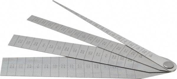 Starrett - 1/16 to 1-1/16 Inch Measurement, 4 Leaf Taper Gage - 5-1/4 Inch Long x 1 Inch Wide, Spring Tempered Steel, 1/64 Inch Graduation - Exact Industrial Supply