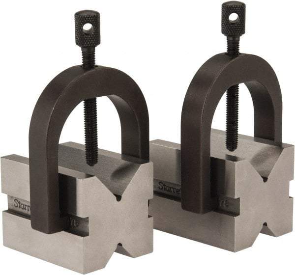 Starrett - 17/32 to 1" Capacity, 90° Angle, Hardened Steel V-Block - 1-5/8" Long x 1-1/4" Wide x 1-1/4" High, Sold as 2 Block Set - Exact Industrial Supply