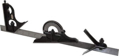 Starrett - 4 Piece, 18" Combination Square Set - 1/100, 1/32, 1/50 & 1/64" (16R) Graduation, Steel Blade, Forged Steel Center, Protractor & Square Head - Exact Industrial Supply