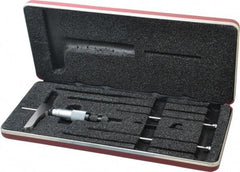 Starrett - 0 to 3" Range, 3 Rod, Satin Chrome Finish Mechanical Depth Micrometer - Ratchet Stop Thimble, 2" Base Length, 0.01mm Graduation, 5/32" Rod Diam - Exact Industrial Supply