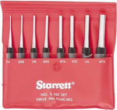 Starrett - 8 Piece, 1/16 to 5/16", Pin Punch Set - Round Shank, Comes in Vinyl Pouch - Exact Industrial Supply