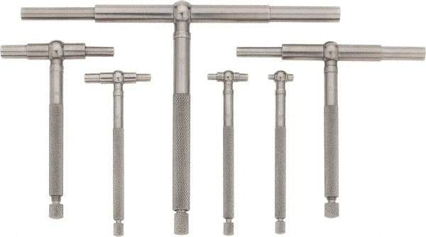 Starrett - 6 Piece, 5/16 to 6 Inch, Polished Steel Finish, Telescoping Gage Set - 2-3/8 and 3-1/4 Inch Long Handles, Includes Case - Exact Industrial Supply