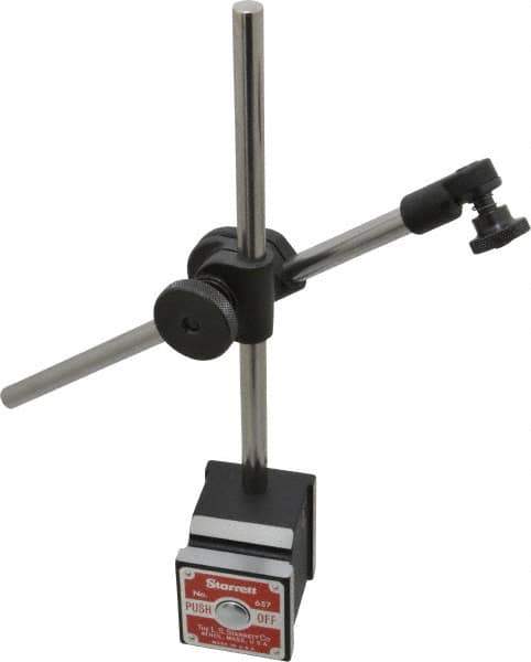 Starrett - 150 Lb Magnetic Force, Fine Adjustment Indicator Positioner & Holder with Base - Post & Rod, Rectangular Base, 1-15/16" Base Height, 1-5/8" Base Length, 1-7/8" Base Width - Exact Industrial Supply