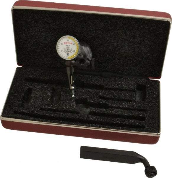 Starrett - 3 Piece, 0" to 0.03" Measuring Range, 15/16" Dial Diam, 0-15-0 Dial Reading, White & Yellow Dial Test Indicator Kit - 5/32" Contact Point Length, 3mm Ball Diam, 0.001" Dial Graduation - Exact Industrial Supply