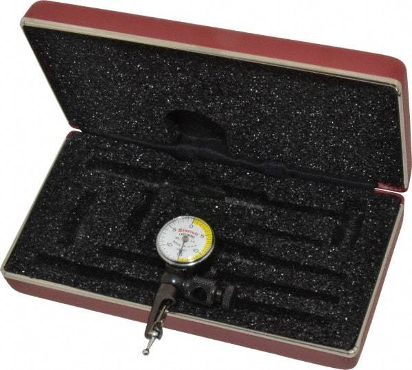 Starrett - 3 Piece, 0" to 0.03" Measuring Range, 15/16" Dial Diam, 0-15-0 Dial Reading, White & Yellow Dial Test Indicator Kit - 5/32" Contact Point Length, 3mm Ball Diam, 0.0005" Dial Graduation - Exact Industrial Supply