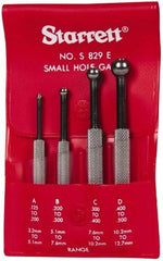 Starrett - 1/8 to 1/2 Inch Measurement, Small Hole Gage Set - 2-7/8, 3, 3-3/8 and 3-1/2 Inch Long, Full Ball, Includes Case - Exact Industrial Supply